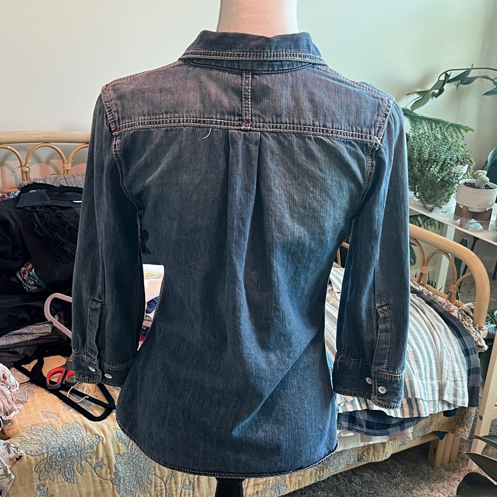 SEVENS Denim Button-Up Shirt with Subtle Red Stitching - Picture 4 of 4